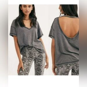 Free People Grey Burnout crop tee Small NWT